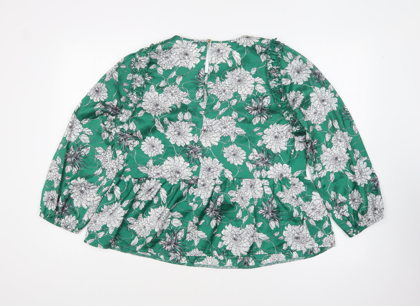 Dunnes Stores Womens Green Floral Polyester Basic Blouse Size M Round Neck - Peplum Top