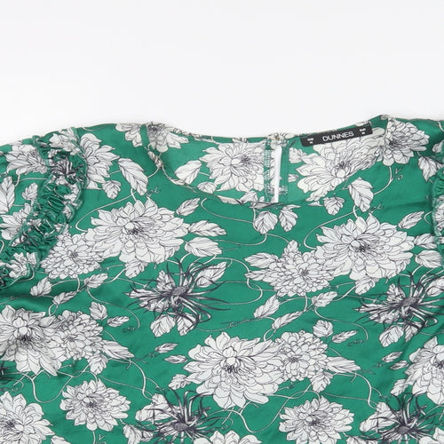 Dunnes Stores Womens Green Floral Polyester Basic Blouse Size M Round Neck - Peplum Top