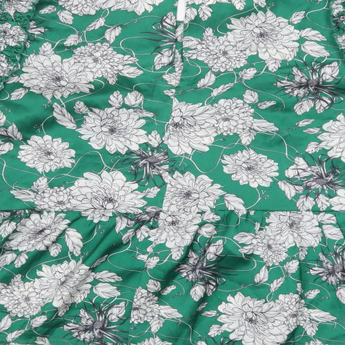 Dunnes Stores Womens Green Floral Polyester Basic Blouse Size M Round Neck - Peplum Top