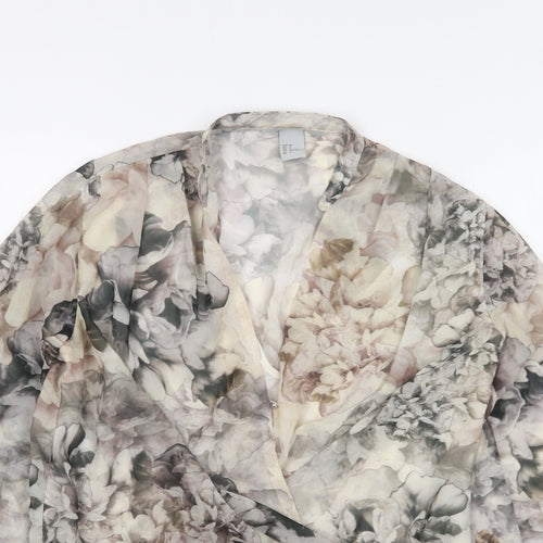 H&M Womens Grey Floral Polyester Basic Blouse Size 6 V-Neck