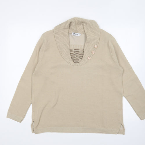 Envy Womens Beige Collared Acrylic Pullover Jumper Size L
