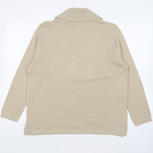 Envy Womens Beige Collared Acrylic Pullover Jumper Size L