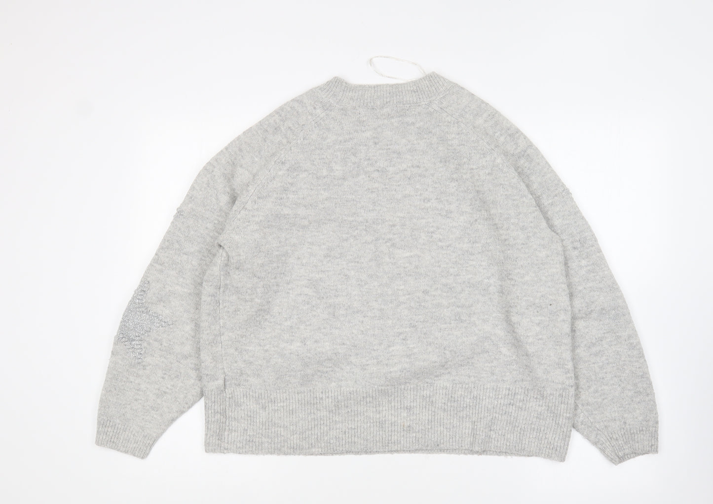 Marks and Spencer Womens Grey Round Neck Acrylic Pullover Jumper Size L - Star