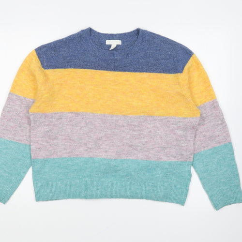 H&M Womens Multicoloured Round Neck Acrylic Pullover Jumper Size S