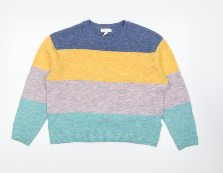 H&M Womens Multicoloured Round Neck Acrylic Pullover Jumper Size S