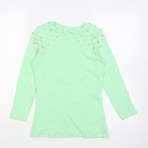 savida Womens Green Cotton Basic T-Shirt Size XS Round Neck