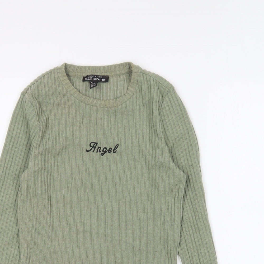 New Look Girls Green Round Neck Cotton Pullover Jumper Size 12-13 Years Pullover - Angel