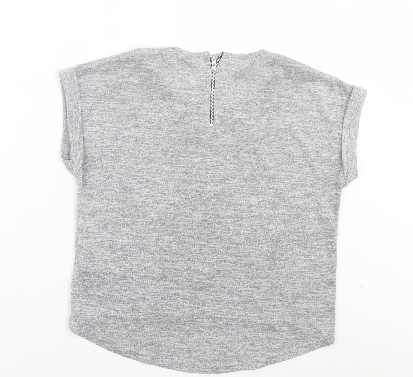 New Look Girls Grey Polyester Basic T-Shirt Size 14-15 Years Crew Neck Zip