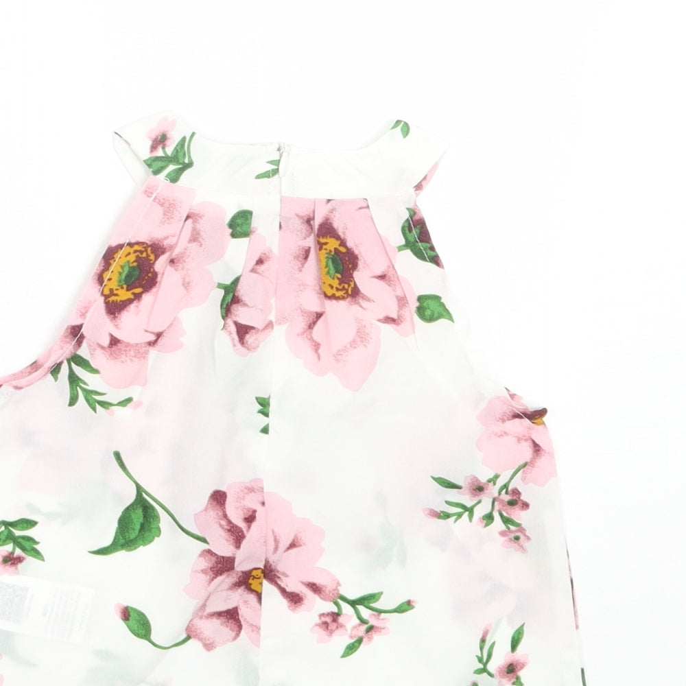 SheIn Girls White Floral Polyester Basic Blouse Size 12-18 Months Halter Zip