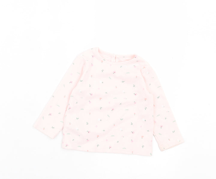 Primark Girls Pink Floral Cotton Basic Casual Size 9-12 Months Crew Neck Button