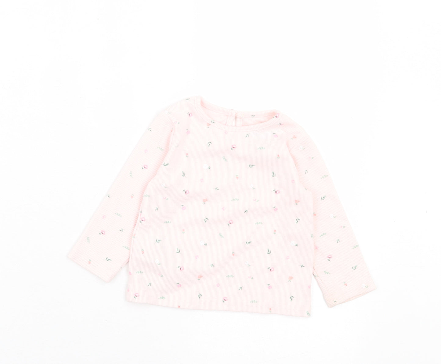 Primark Girls Pink Floral Cotton Basic Casual Size 9-12 Months Crew Neck Button