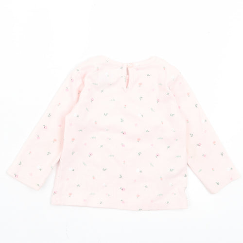 Primark Girls Pink Floral Cotton Basic Casual Size 9-12 Months Crew Neck Button