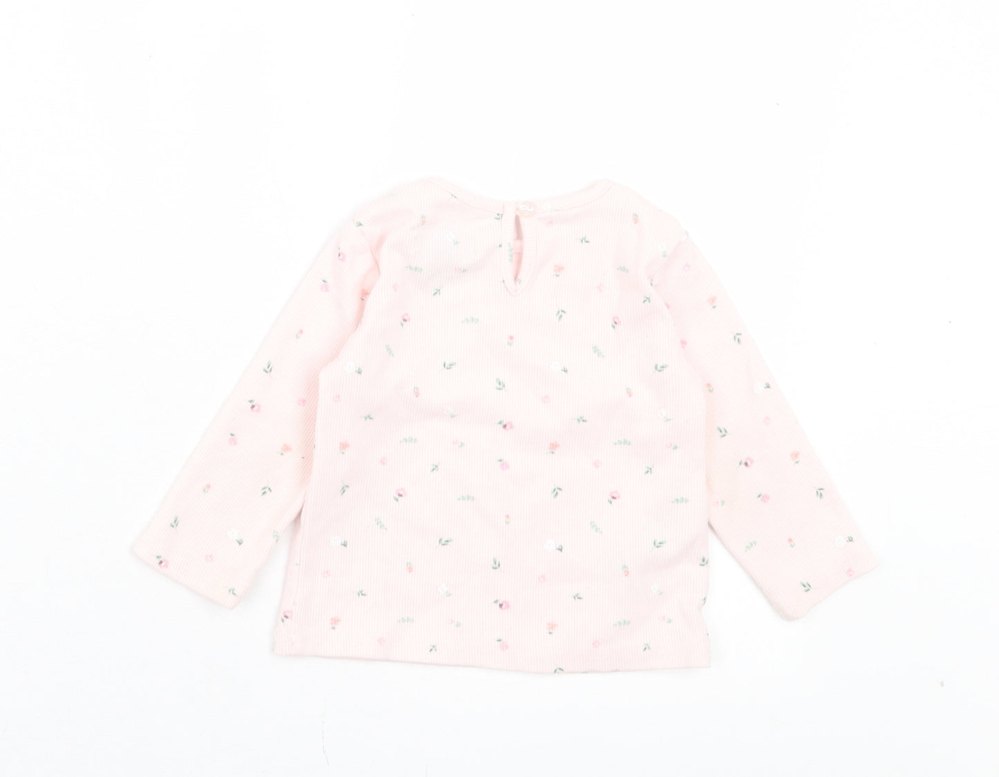 Primark Girls Pink Floral Cotton Basic Casual Size 9-12 Months Crew Neck Button