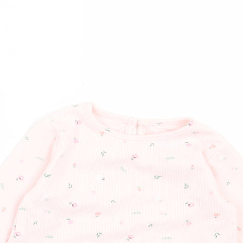 Primark Girls Pink Floral Cotton Basic Casual Size 9-12 Months Crew Neck Button