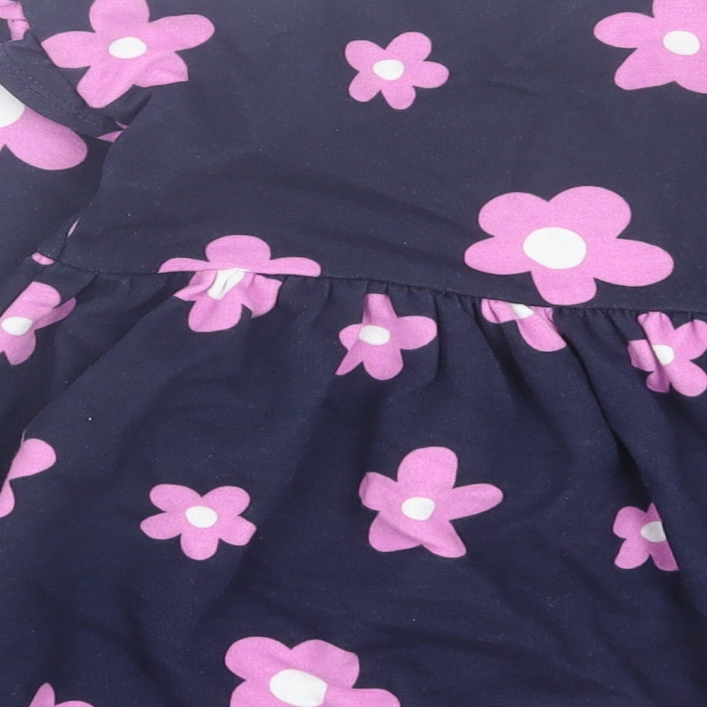 Dunnes Stores Girls Blue Floral Cotton Jumper Dress Size 9-12 Months Crew Neck Pullover