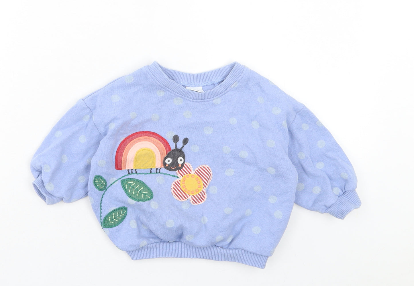 NEXT Girls Blue Polka Dot Cotton Pullover Jumper Size 9-12 Months Button