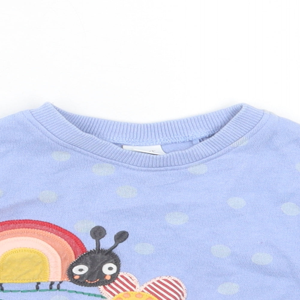 NEXT Girls Blue Polka Dot Cotton Pullover Jumper Size 9-12 Months Button