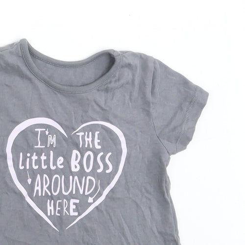 George Girls Grey Cotton Basic T-Shirt Size 9-12 Months Crew Neck Pullover - Im The Little Boss Around Here