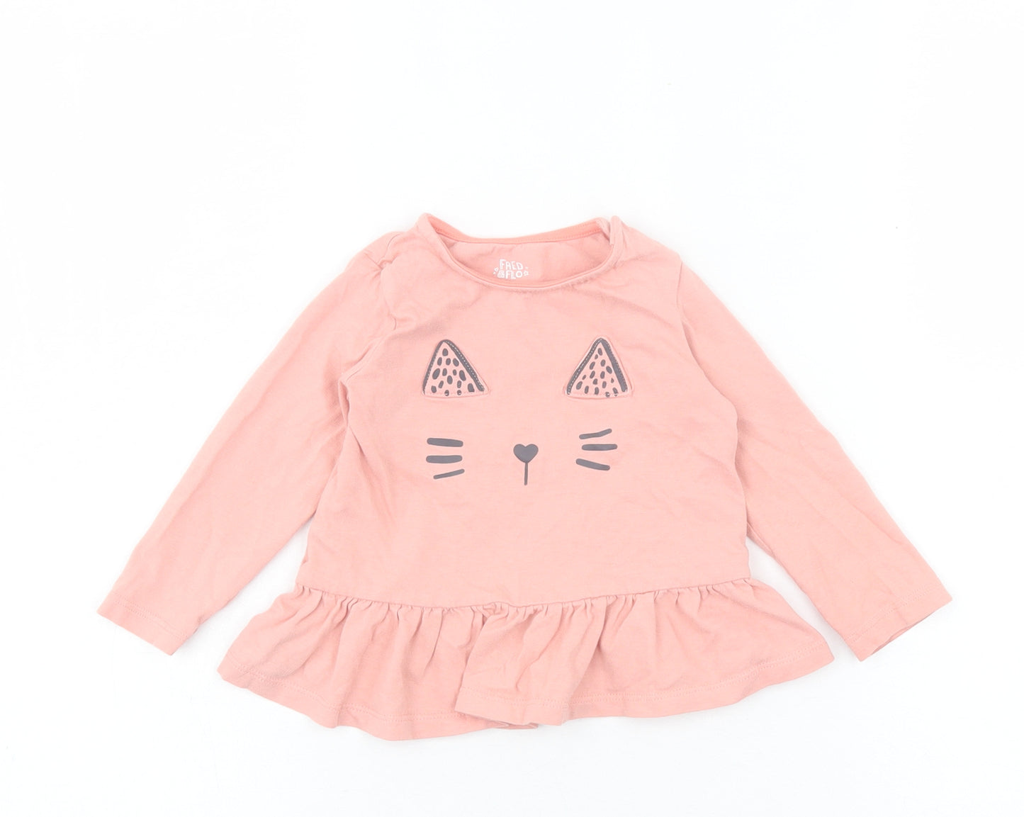 F&F Girls Pink Cotton Basic Casual Size 9-12 Months Crew Neck Button - Rabbit