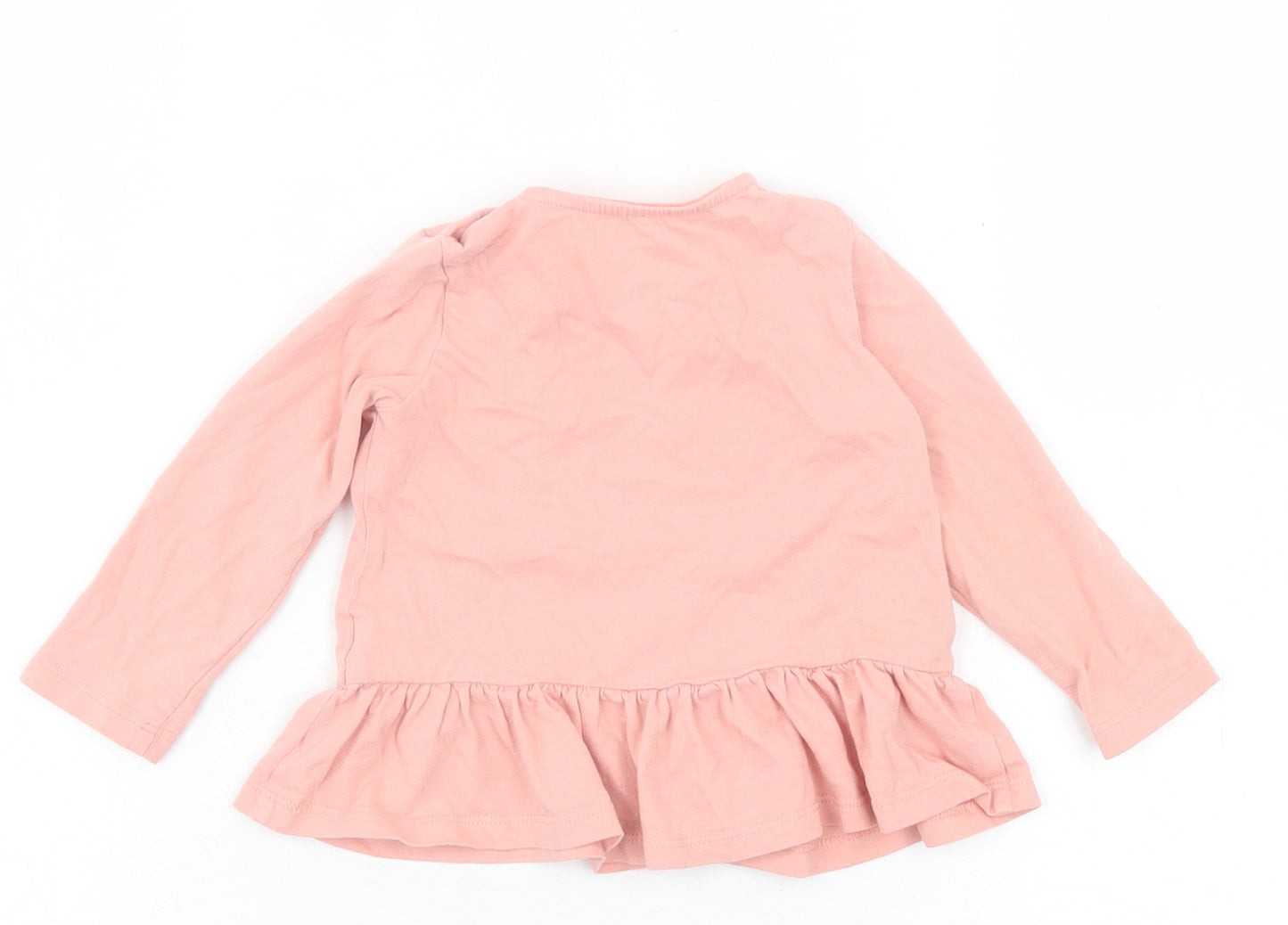 F&F Girls Pink Cotton Basic Casual Size 9-12 Months Crew Neck Button - Rabbit