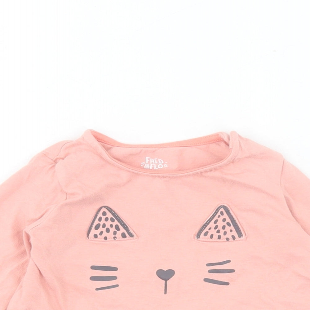 F&F Girls Pink Cotton Basic Casual Size 9-12 Months Crew Neck Button - Rabbit