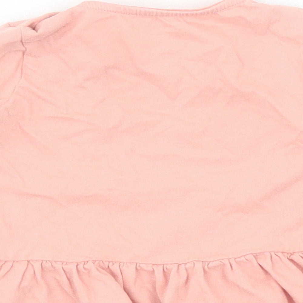 F&F Girls Pink Cotton Basic Casual Size 9-12 Months Crew Neck Button - Rabbit