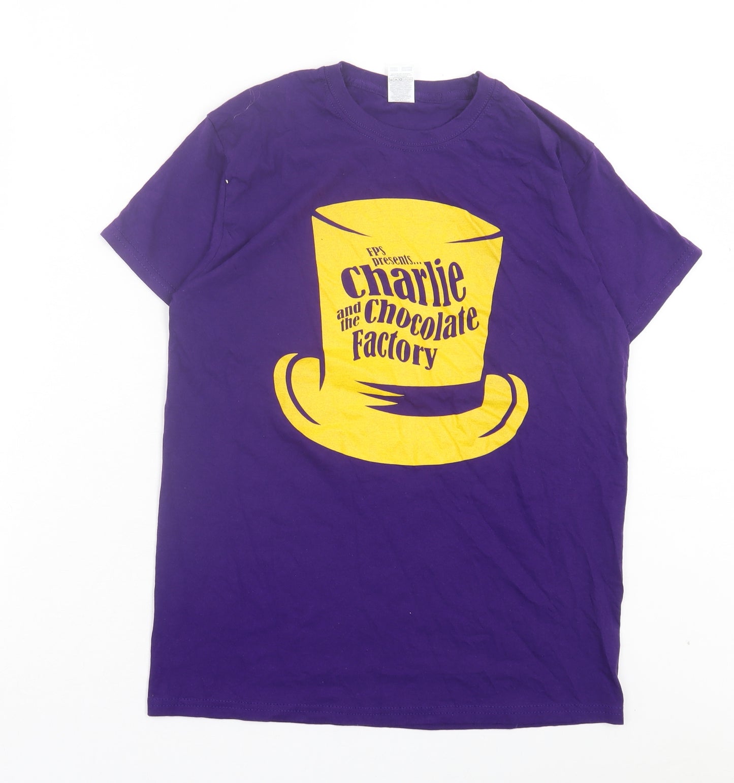 Fruit of the Loom Boys Purple Cotton Basic T-Shirt Size 12-13 Years Crew Neck Pullover - Charlie And The Chocolate Factory