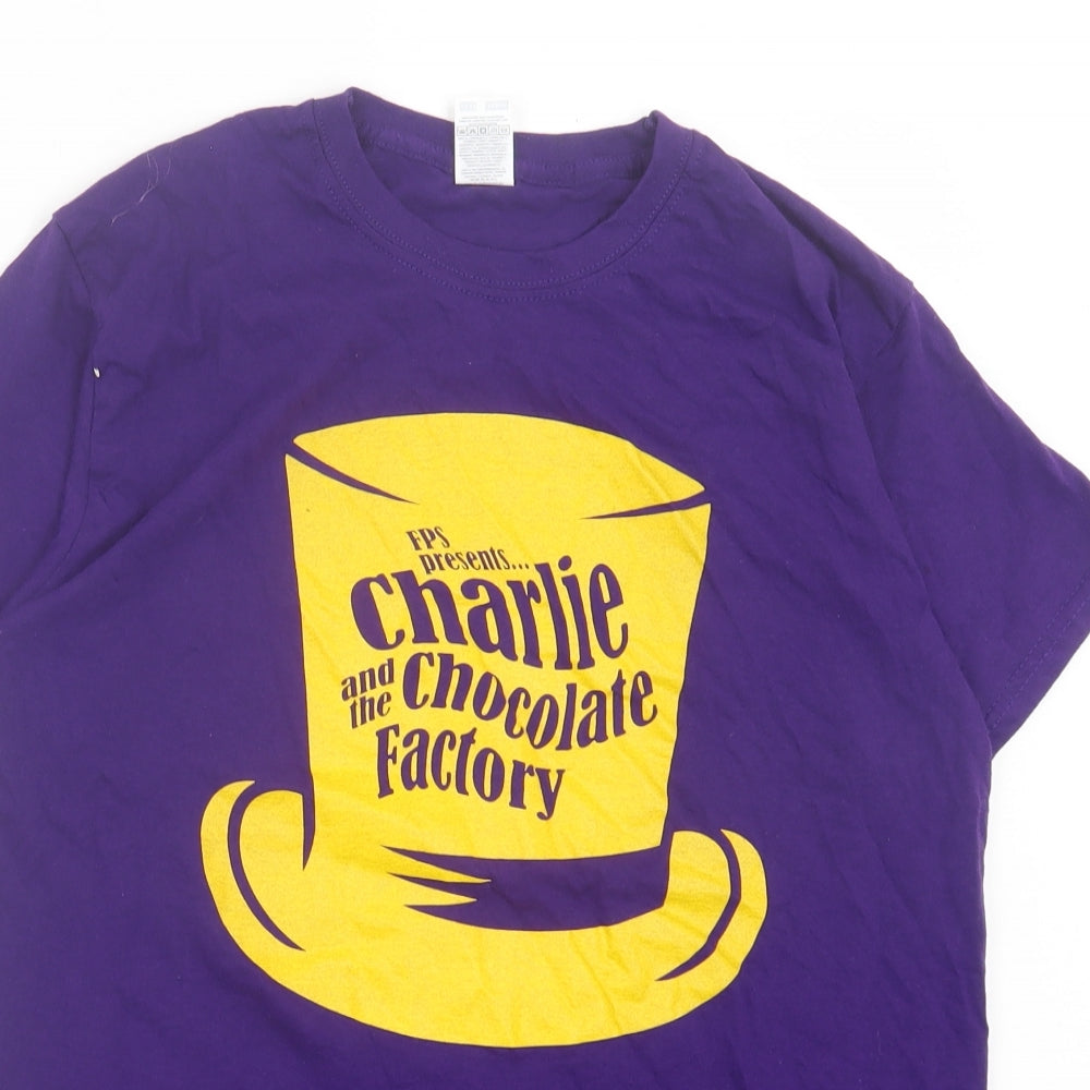 Fruit of the Loom Boys Purple Cotton Basic T-Shirt Size 12-13 Years Crew Neck Pullover - Charlie And The Chocolate Factory