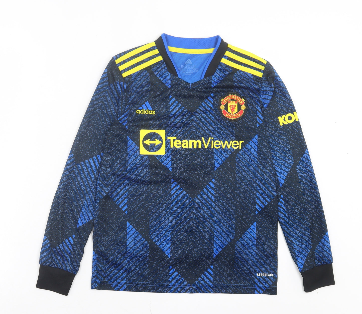 adidas Boys Blue Polyester Pullover Casual Size 11-12 Years V-Neck Pullover - Manchester United FC