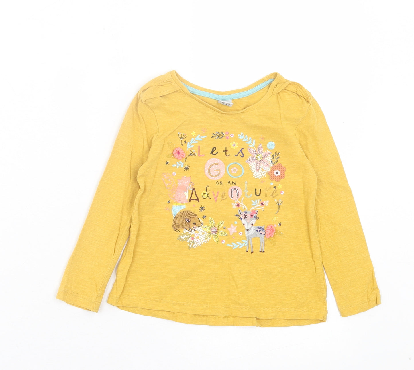 TU Girls Yellow Cotton Basic Casual Size 2-3 Years Crew Neck Pullover - Lets Go On An Adventure