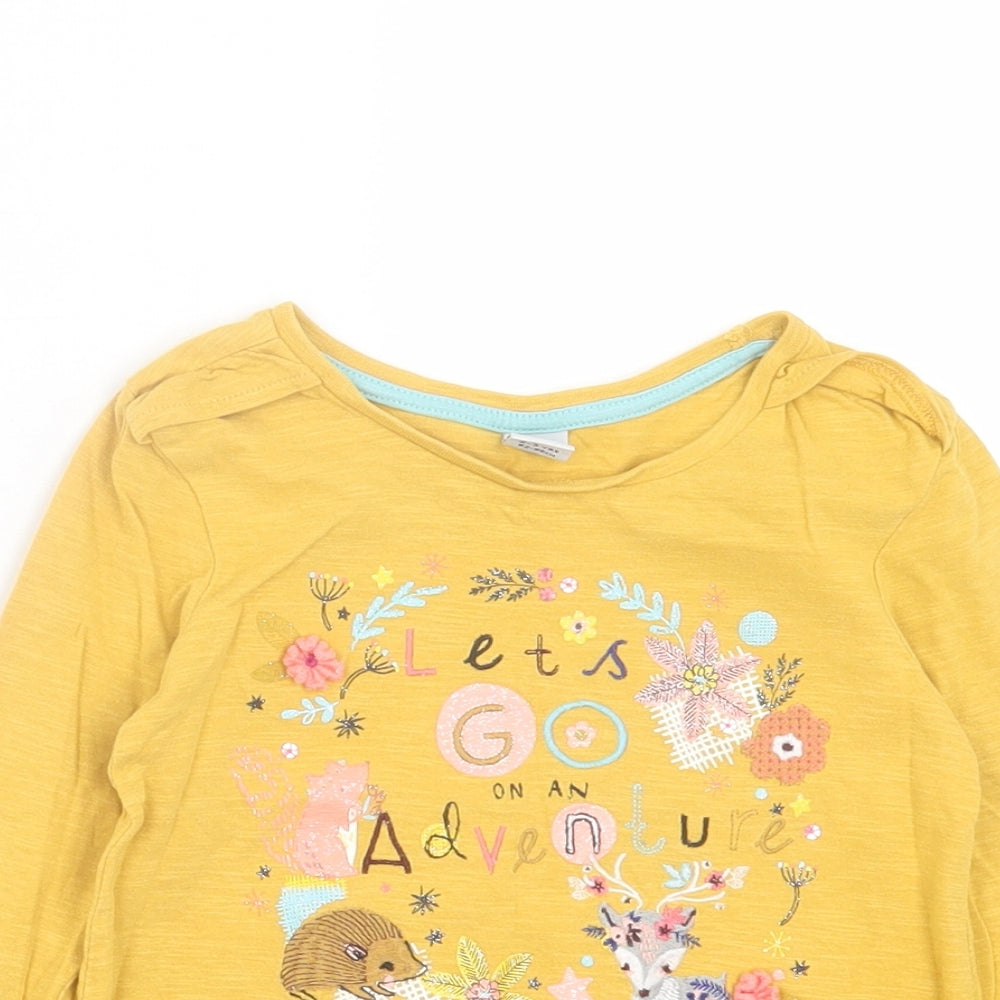 TU Girls Yellow Cotton Basic Casual Size 2-3 Years Crew Neck Pullover - Lets Go On An Adventure