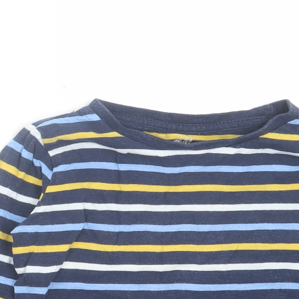 H&M Boys Blue Striped Cotton Basic Casual Size 2 Years Crew Neck Pullover