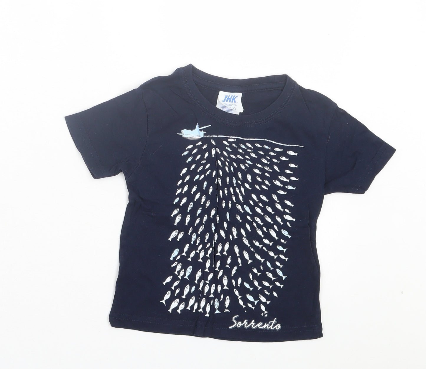 JHK Boys Blue Cotton Basic T-Shirt Size 2 Years Crew Neck Pullover - Fish Pattern