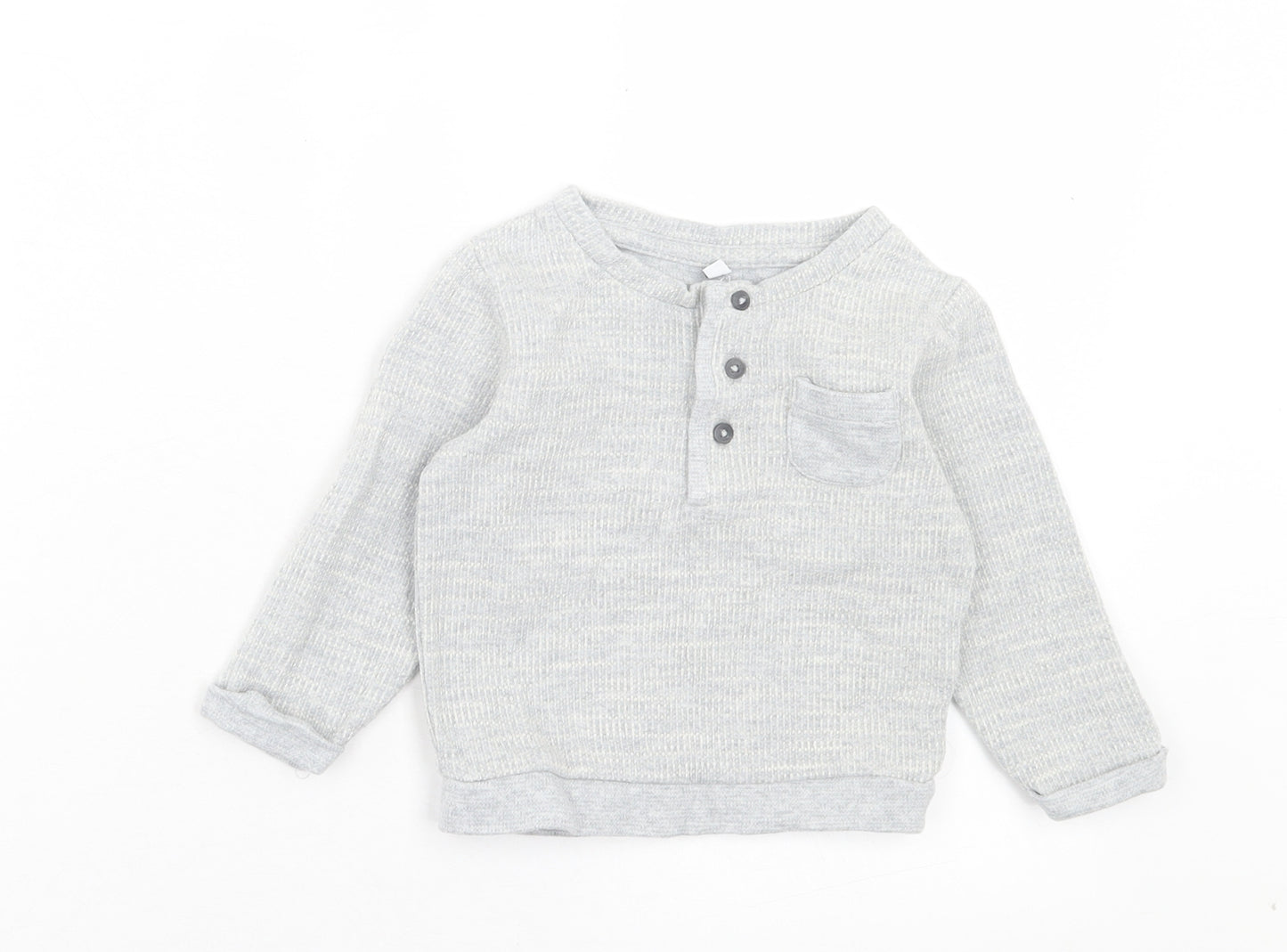 Marks and Spencer Boys Grey Cotton Basic Casual Size 9-12 Months Crew Neck Button - Pocket Detail
