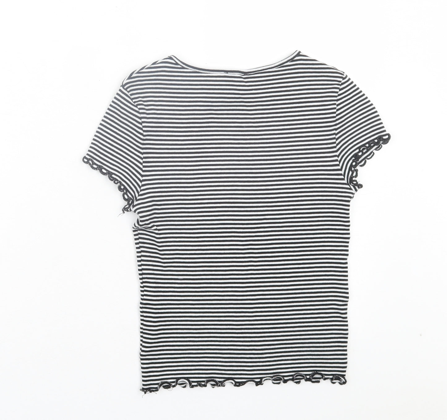 New Look Womens White Striped Cotton Basic T-Shirt Size 8 Crew Neck - Lettuce Edging