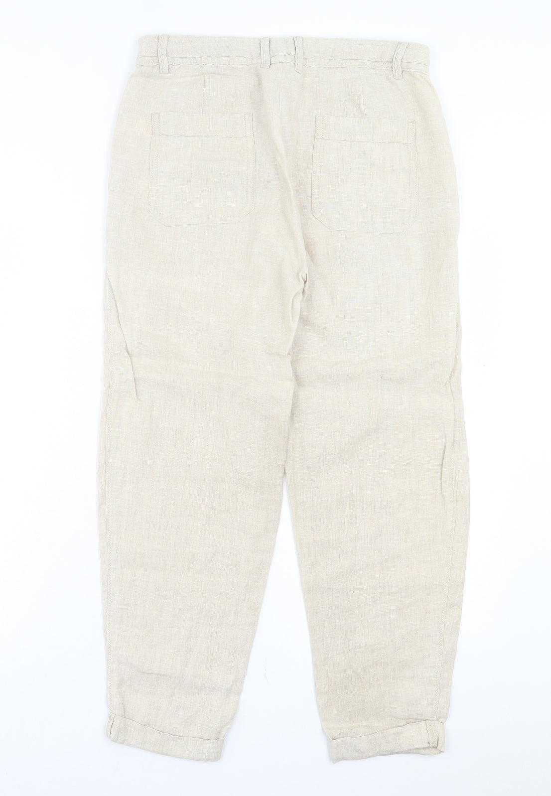 F&F Womens Beige Linen Trousers Size 6 L25 in Regular Button