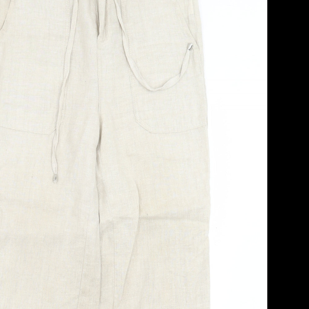 F&F Womens Beige Linen Trousers Size 6 L25 in Regular Button