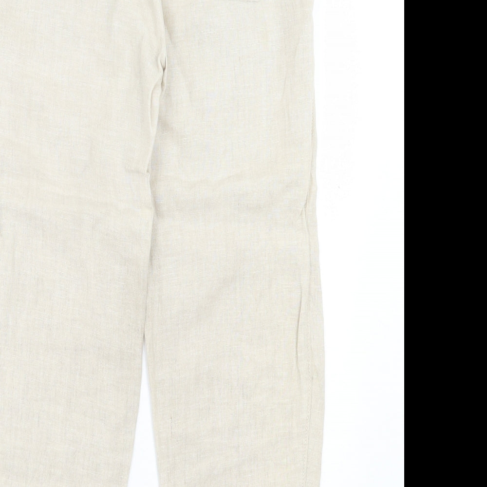F&F Womens Beige Linen Trousers Size 6 L25 in Regular Button