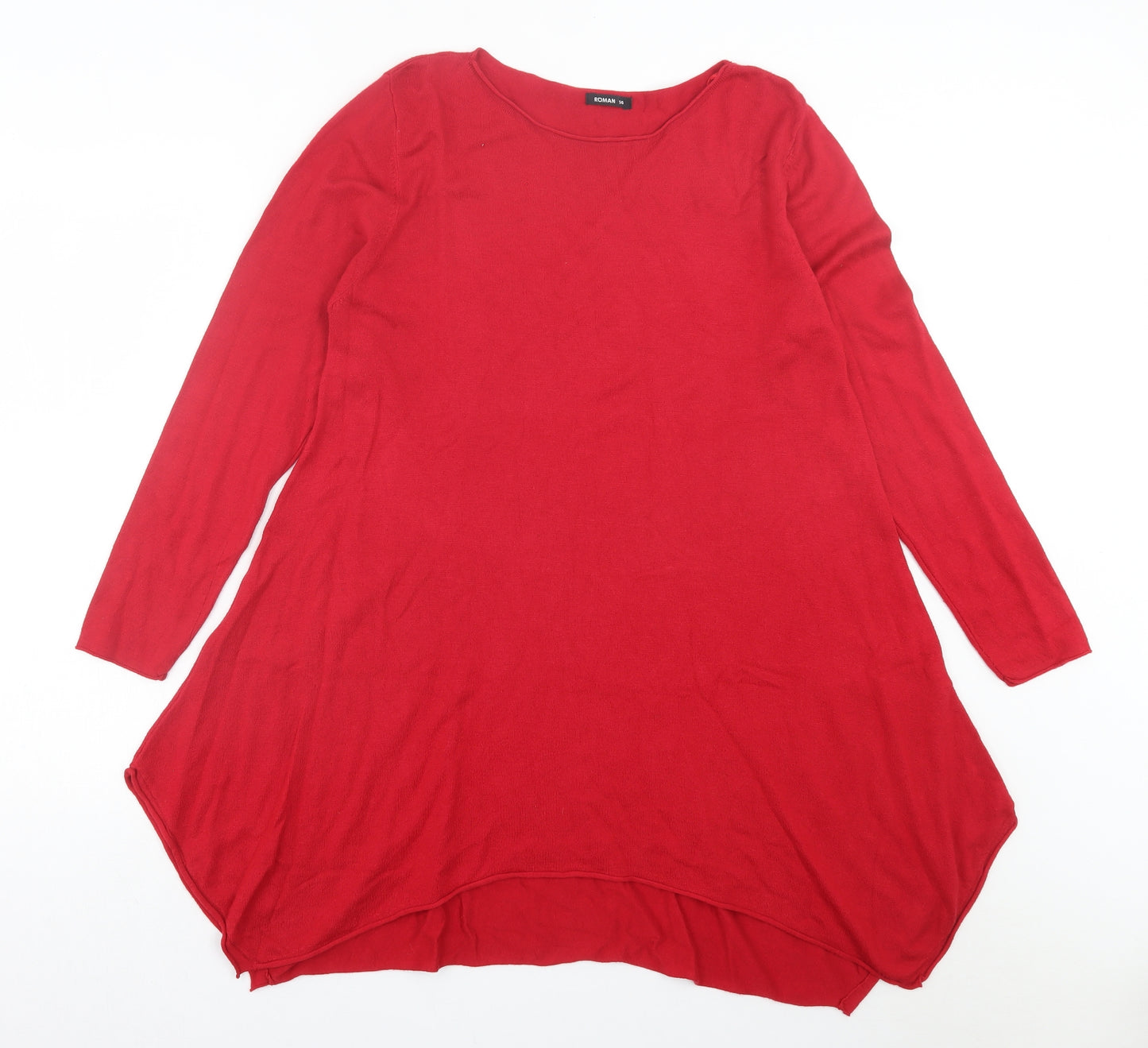 Roman Womens Red Viscose Jumper Dress Size 14 Crew Neck Pullover