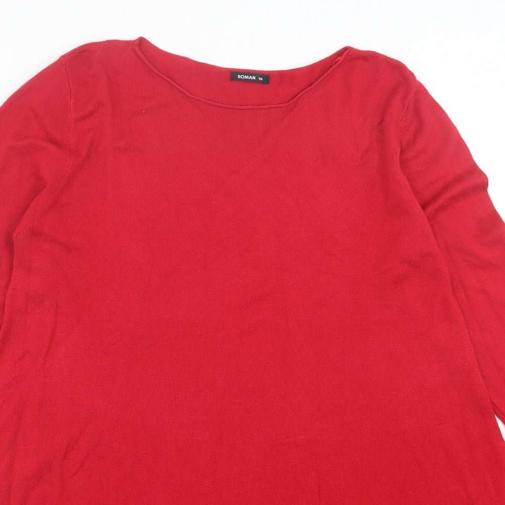 Roman Womens Red Viscose Jumper Dress Size 14 Crew Neck Pullover