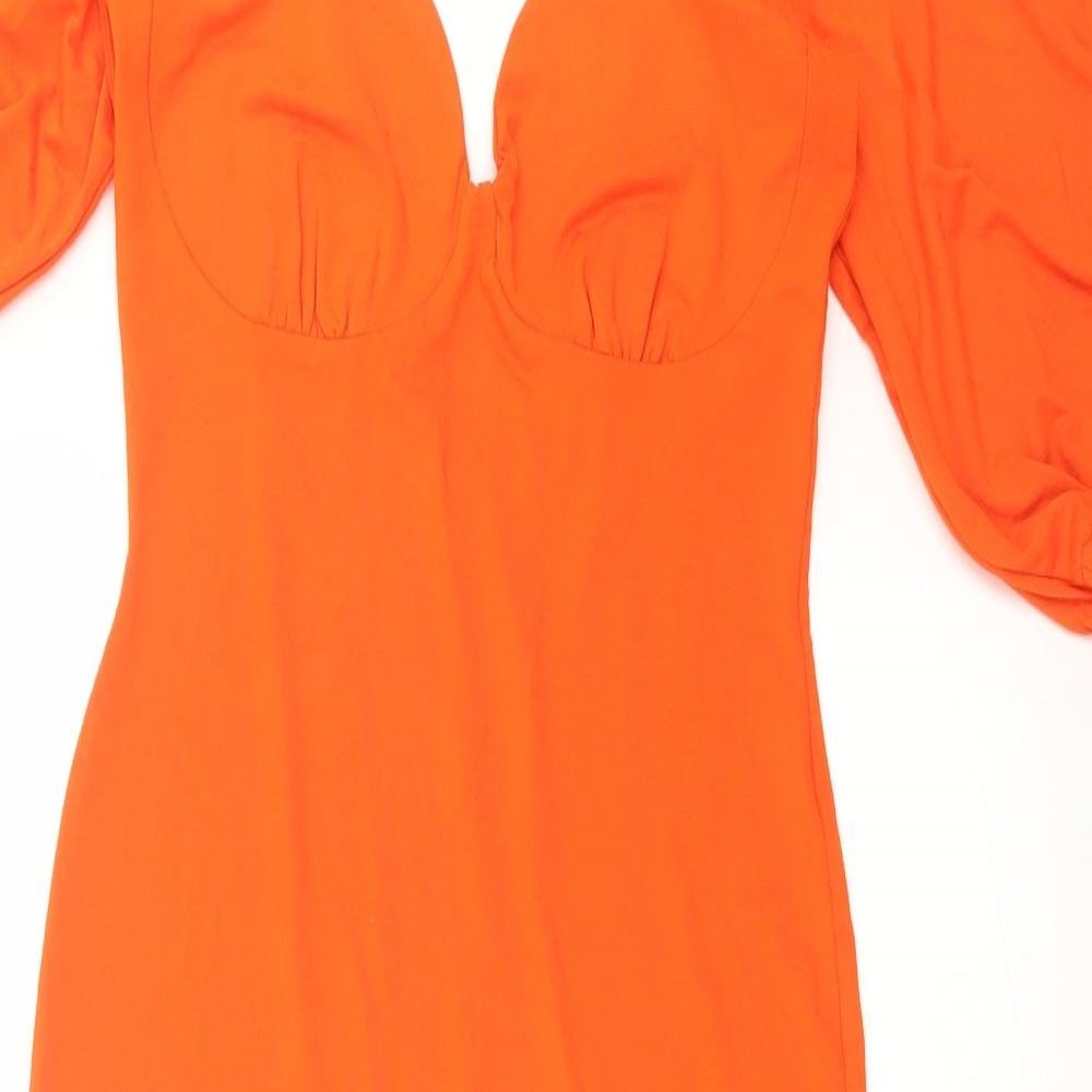 ASOS Womens Orange Viscose Pencil Dress Size 10 Sweetheart Pullover - Puff Sleeves