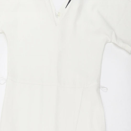 Marks and Spencer Womens White Polyester A-Line Size 8 V-Neck Zip
