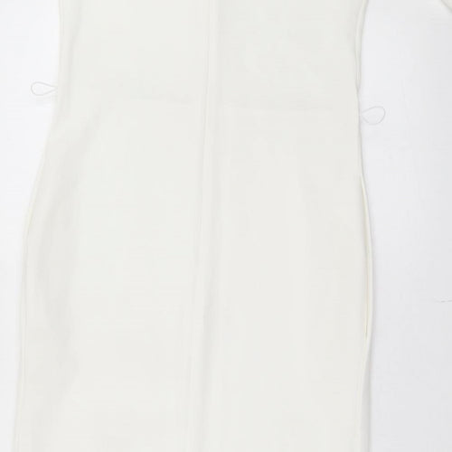 Marks and Spencer Womens White Polyester A-Line Size 8 V-Neck Zip