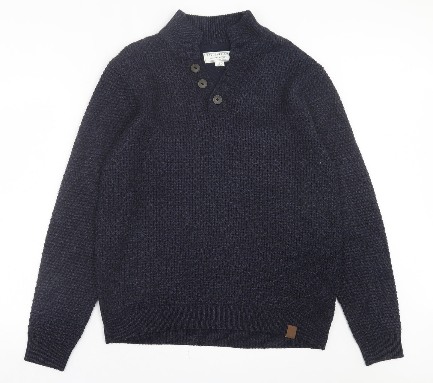 F&F Mens Blue V-Neck Acrylic Pullover Jumper Size XL