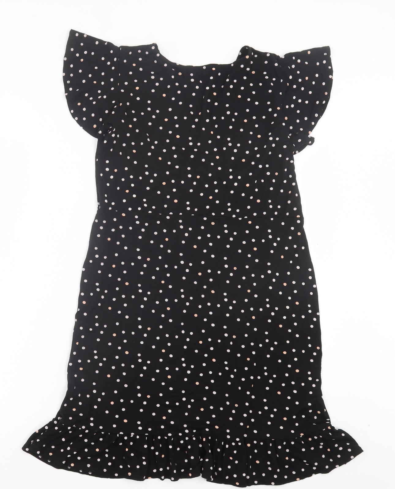 NEXT Womens Black Polka Dot Viscose A-Line Size 14 V-Neck Pullover