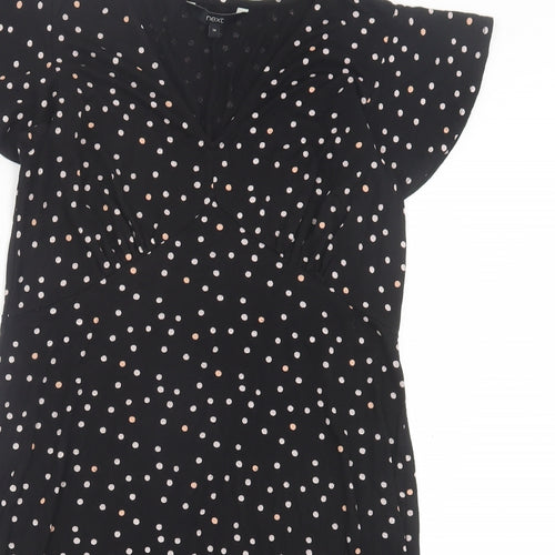 NEXT Womens Black Polka Dot Viscose A-Line Size 14 V-Neck Pullover