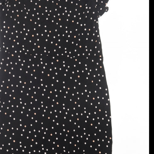 NEXT Womens Black Polka Dot Viscose A-Line Size 14 V-Neck Pullover