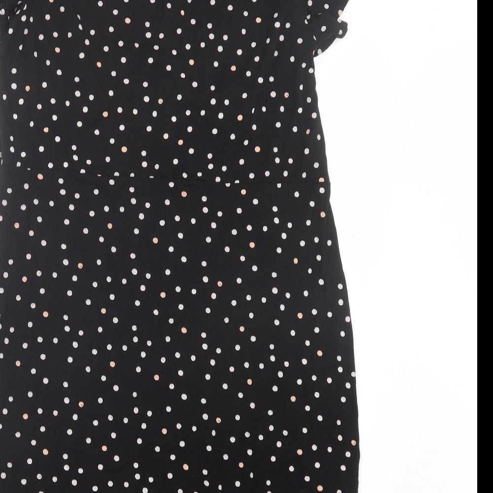 NEXT Womens Black Polka Dot Viscose A-Line Size 14 V-Neck Pullover