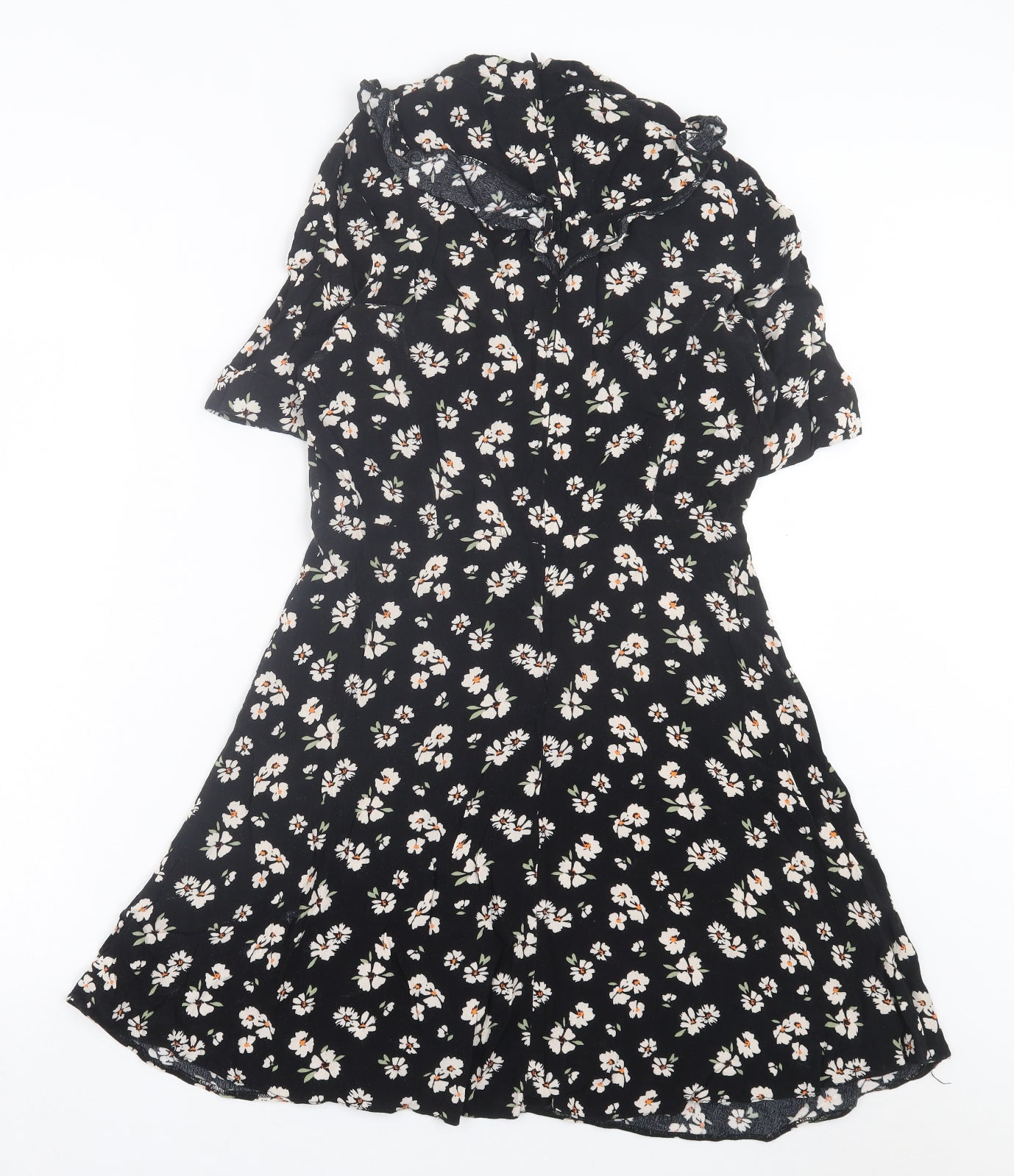 F&F Womens Black Floral Viscose A-Line Size 14 V-Neck Zip