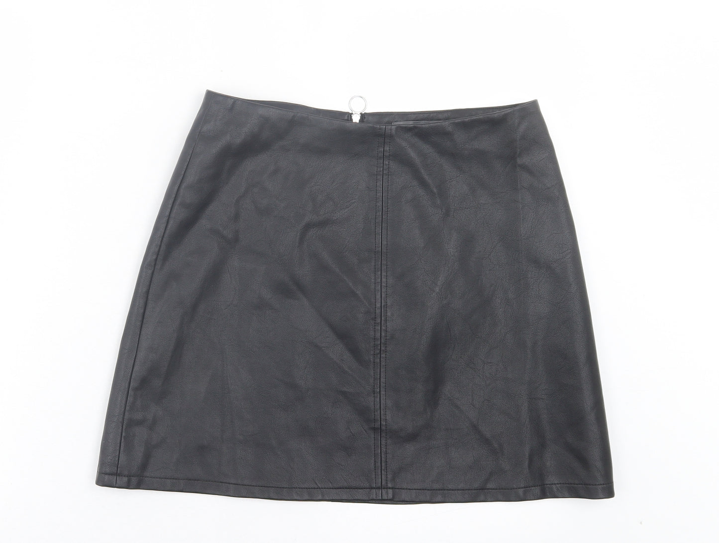 Primark Womens Black Polyurethane A-Line Skirt Size 12 Zip